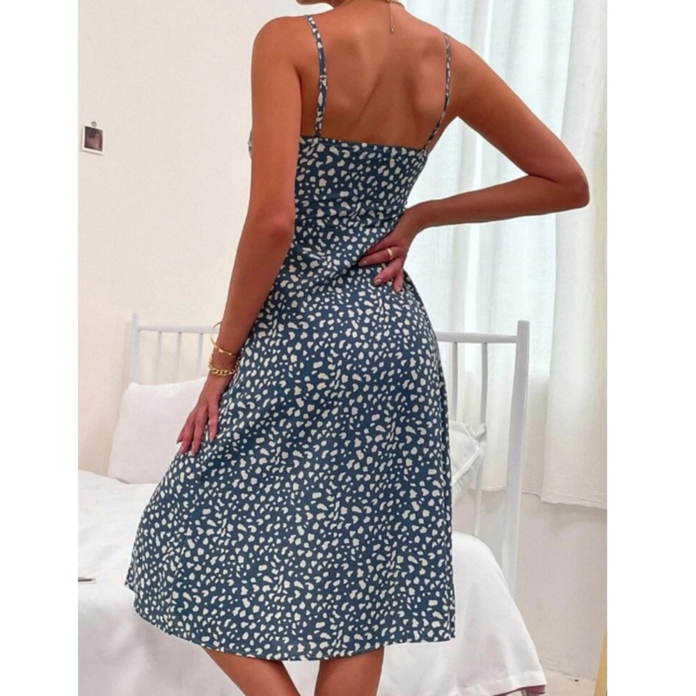 Boho floral print side slit cami dress